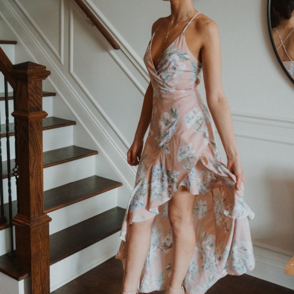 Floral High-Low Ruffle Maxi Dress